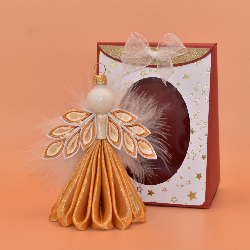 Anděl kanzashi - zlatokrémový