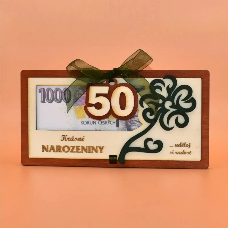 Dřevěné pouzdro na peníze - čtyřlístek 50