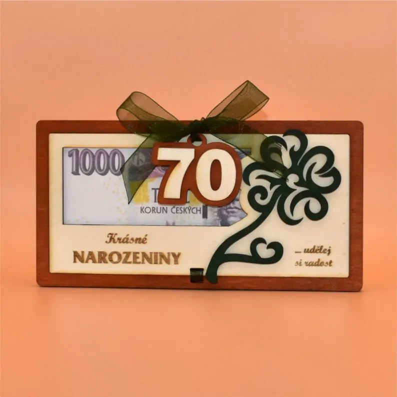 Dřevěné pouzdro na peníze - čtyřlístek 70