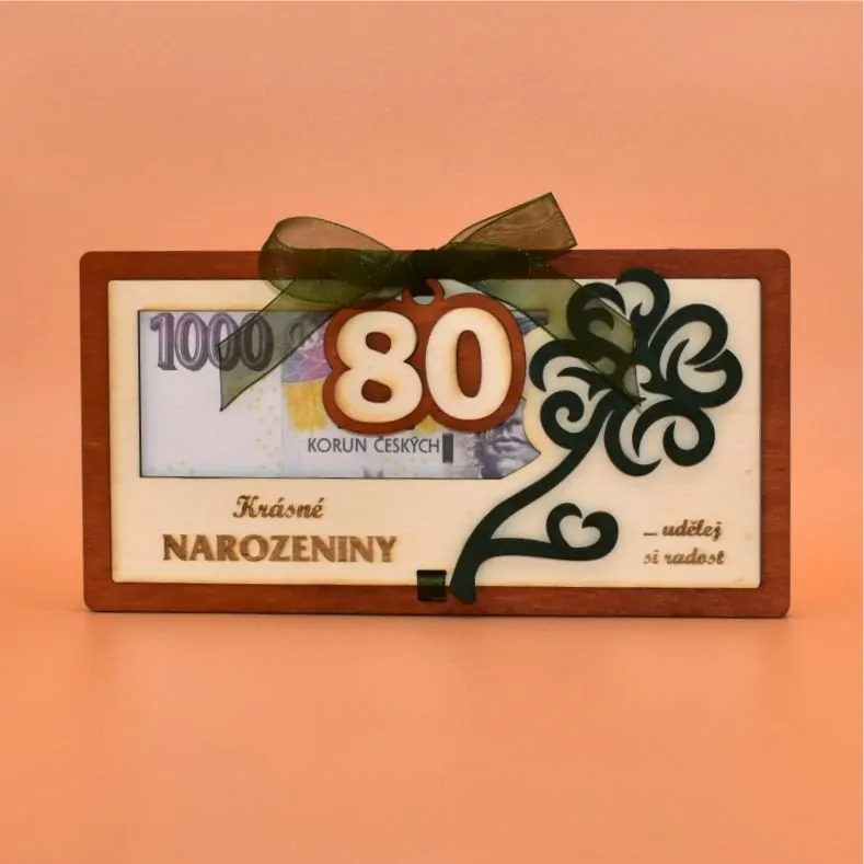 Dřevěné pouzdro na peníze - čtyřlístek 80