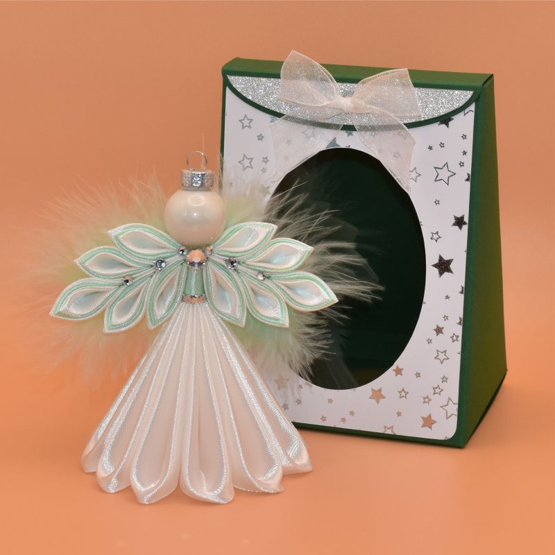 Anděl kanzashi - bílozelený