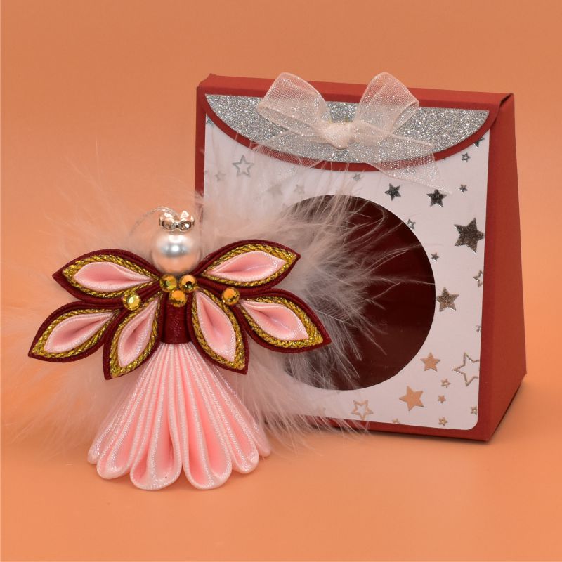 Anděl kanzashi malý - růžová/bordó