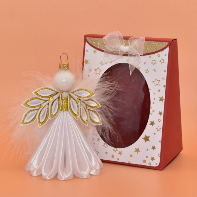 Anděl kanzashi - bílozlatý