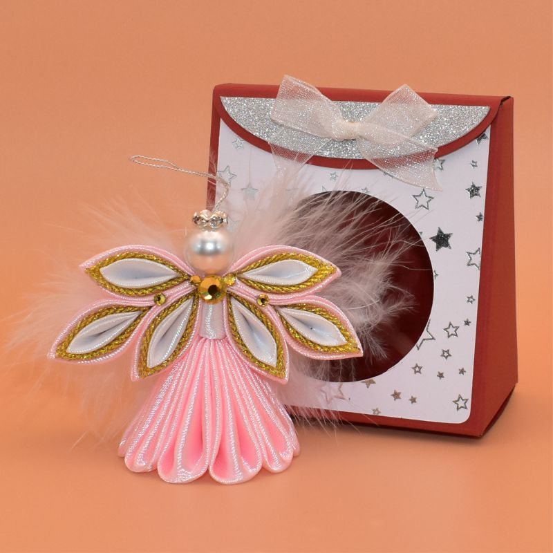 Anděl kanzashi malý - růžovozlatobílý
