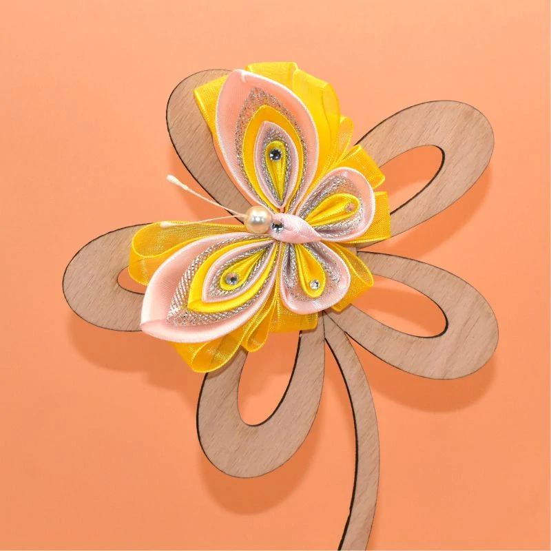 Motýl kanzashi - růžovožlutostříbrný