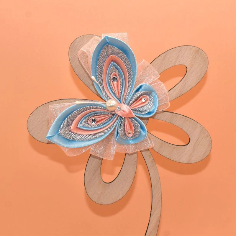 Motýl kanzashi - modrorůžovostříbrný