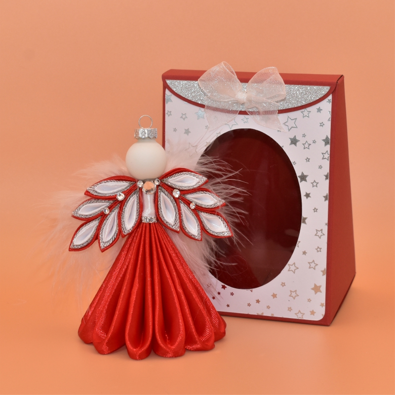 Anděl kanzashi - červenobílý
