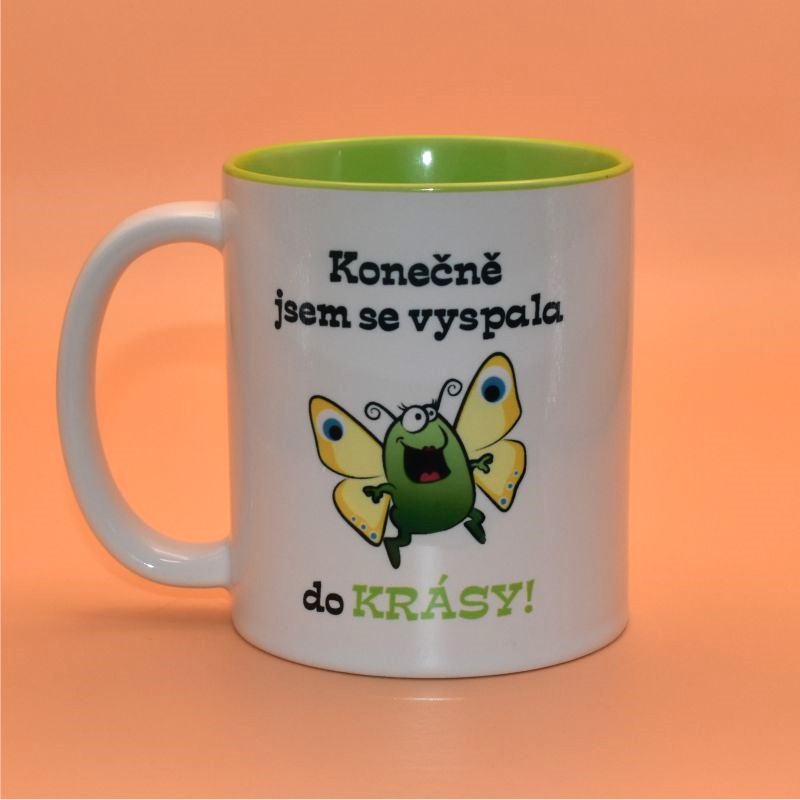 Keramický hrnek s potiskem - Housenka žlutý vnitřek