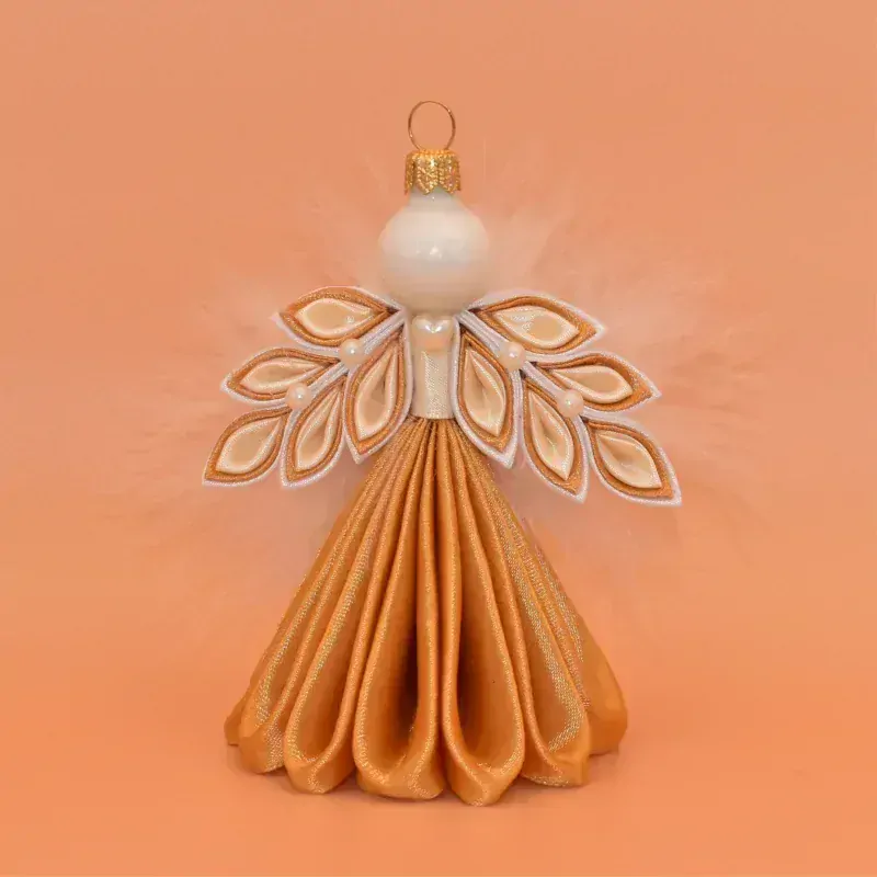 Anděl kanzashi - zlatokrémový