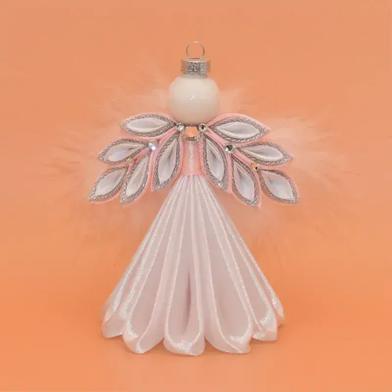 Anděl kanzashi - bílorůžovostříbrný