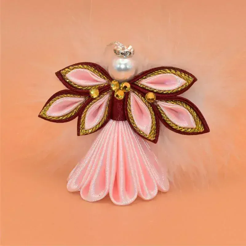 Anděl kanzashi malý - růžová/bordó