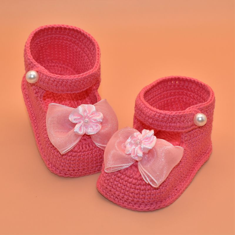 Háčkované střevíčky - tmavě růžové