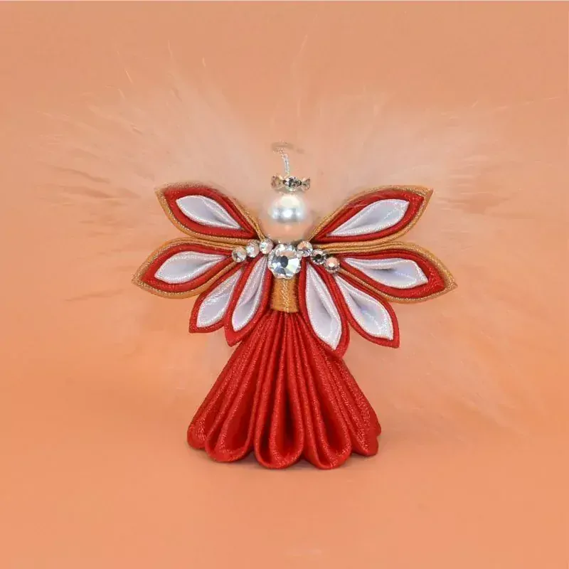 Anděl kanzashi malý - červenobílý