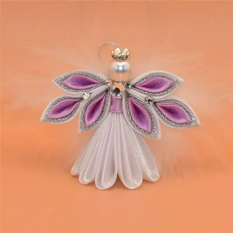 Anděl kanzashi malý - bílá/lila