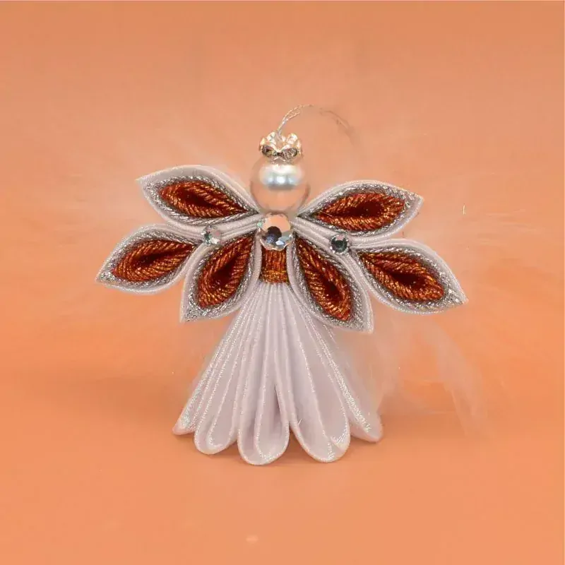 Anděl kanzashi malý - bílooranžový