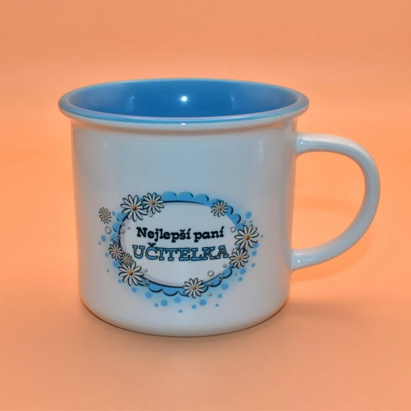 Keramický hrnek imitace smalt - Nejlepší paní učitelka žlutý