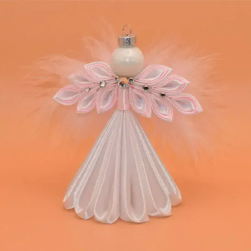 Anděl kanzashi - bílorůžový