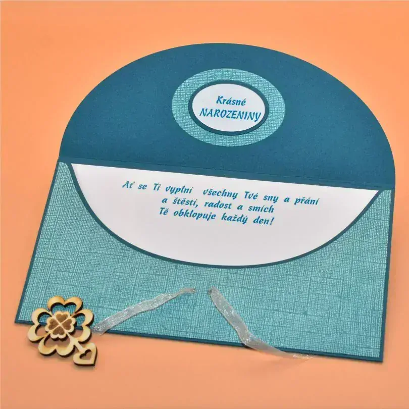 Obálka na peníze s textem modrá - bílá/modrozelené plátno 2