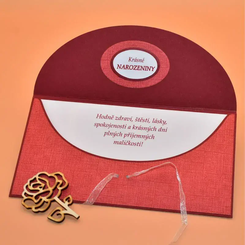 Obálka na peníze s textem červená - bílá/červené plátno 2