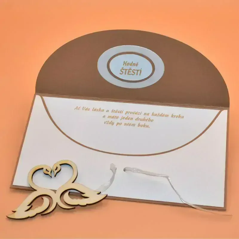 Obálka na peníze s textem - sv. hnědá růže/bílá 2