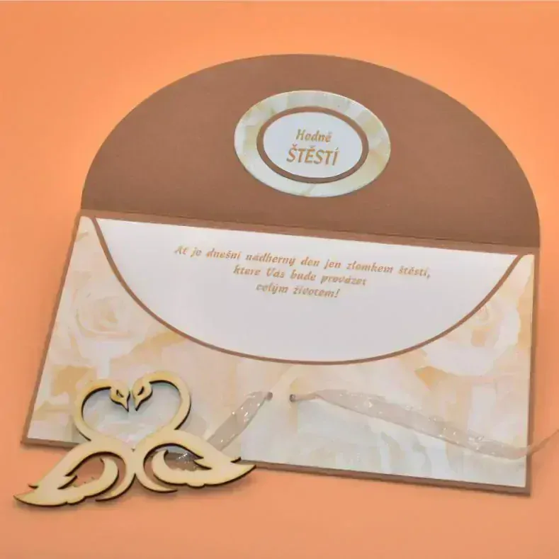 Obálka na peníze s textem - sv. hnědá růže/bílá 1