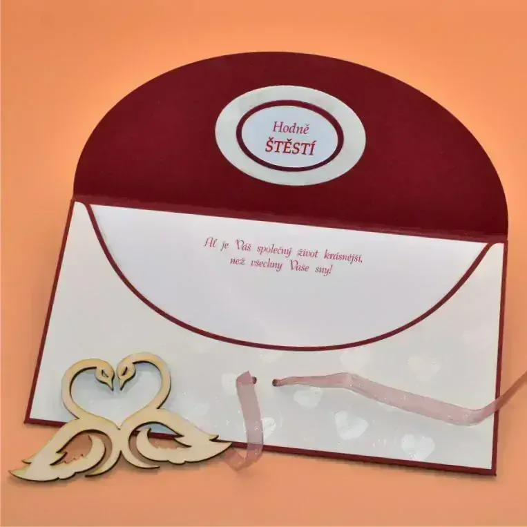 Obálka na peníze s textem červená - růžová/bílá srdce 1