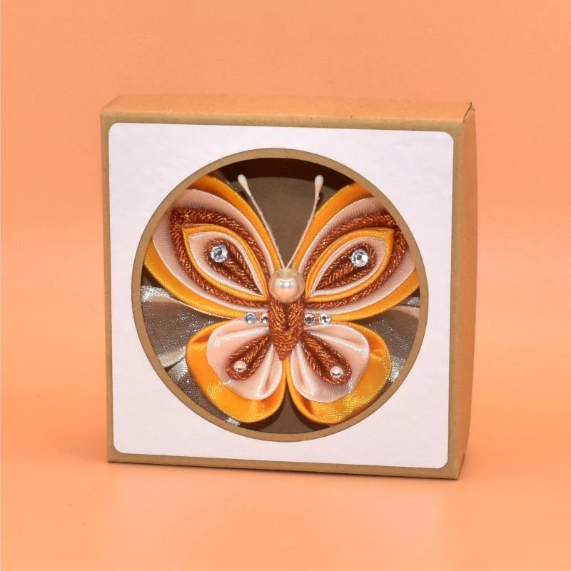 Motýl kanzashi - oranžovokrémový