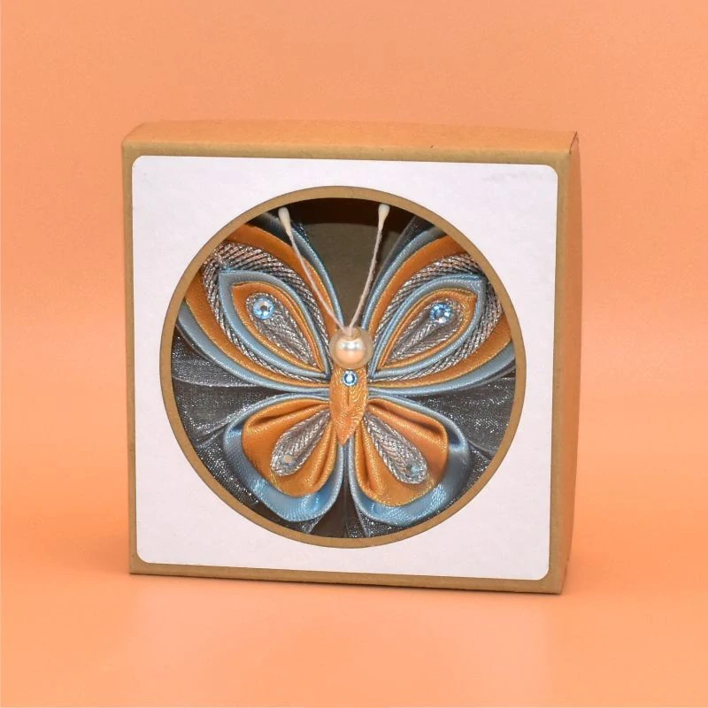 Motýl kanzashi - modrozlatostříbrný