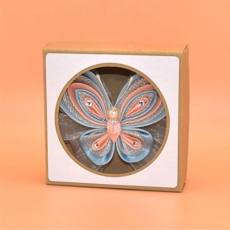 Motýl kanzashi - modrorůžovostříbrný