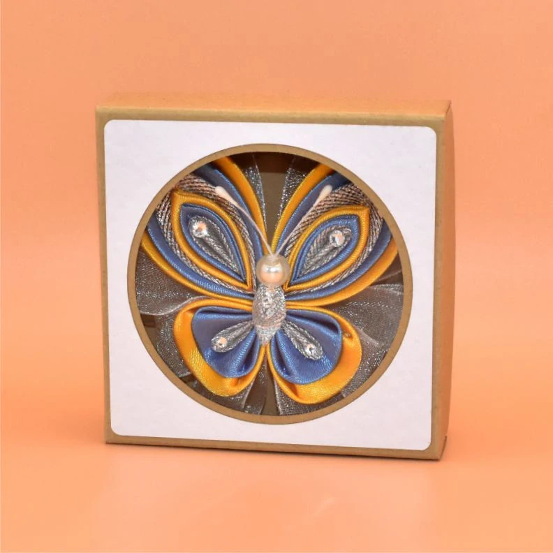 Motýl kanzashi - oranžovomodrostříbrný