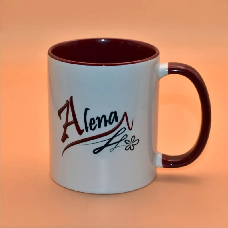 Keramický hrnek jmenný vínový/bílý
