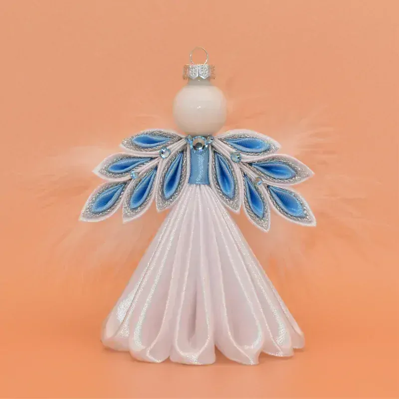Anděl kanzashi - bílomodrý
