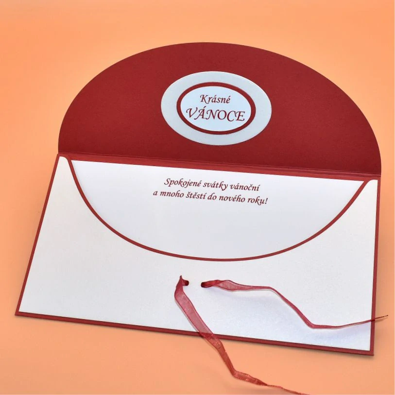 Vánoční obálka na peníze s textem 1 - zvonek bíločervená