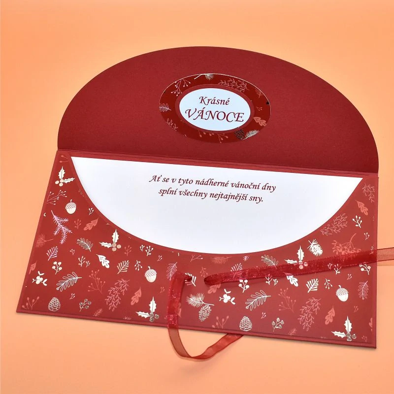 Vánoční obálka na peníze s textem 3 - zvonek červenobílá