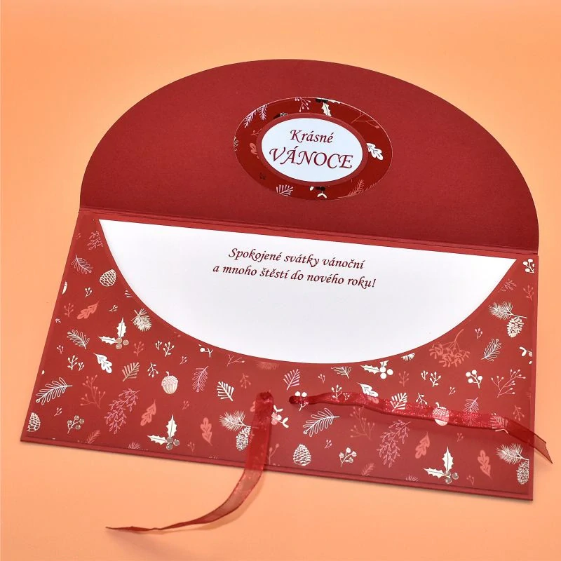 Vánoční obálka na peníze s textem 4 - stromek červenobílá