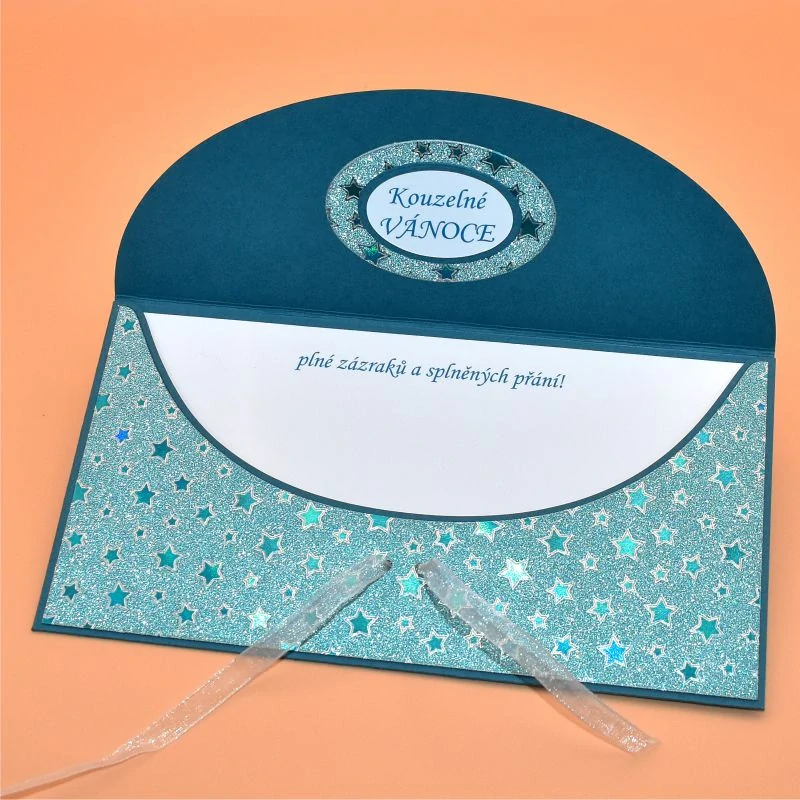 Vánoční obálka na peníze s textem 4 - zvonek petrolejová/bílá