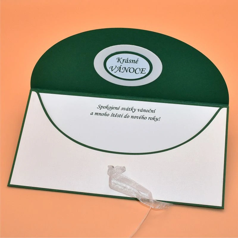Vánoční obálka na peníze s textem 4 - zvonek bílozelená