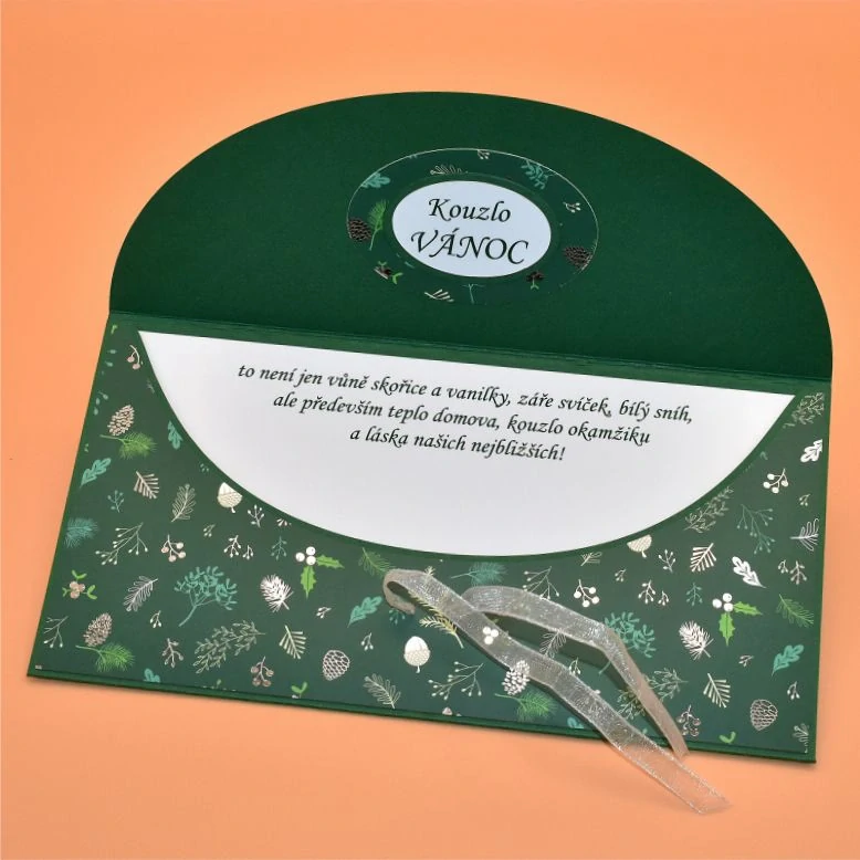 Vánoční obálka na peníze s textem 2 - zvonek zelenobílá