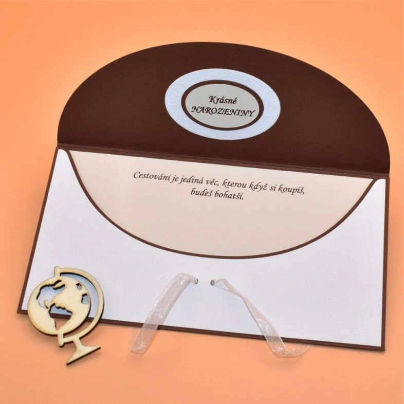 Obálka na peníze s textem hnědá - mapa/bílíá