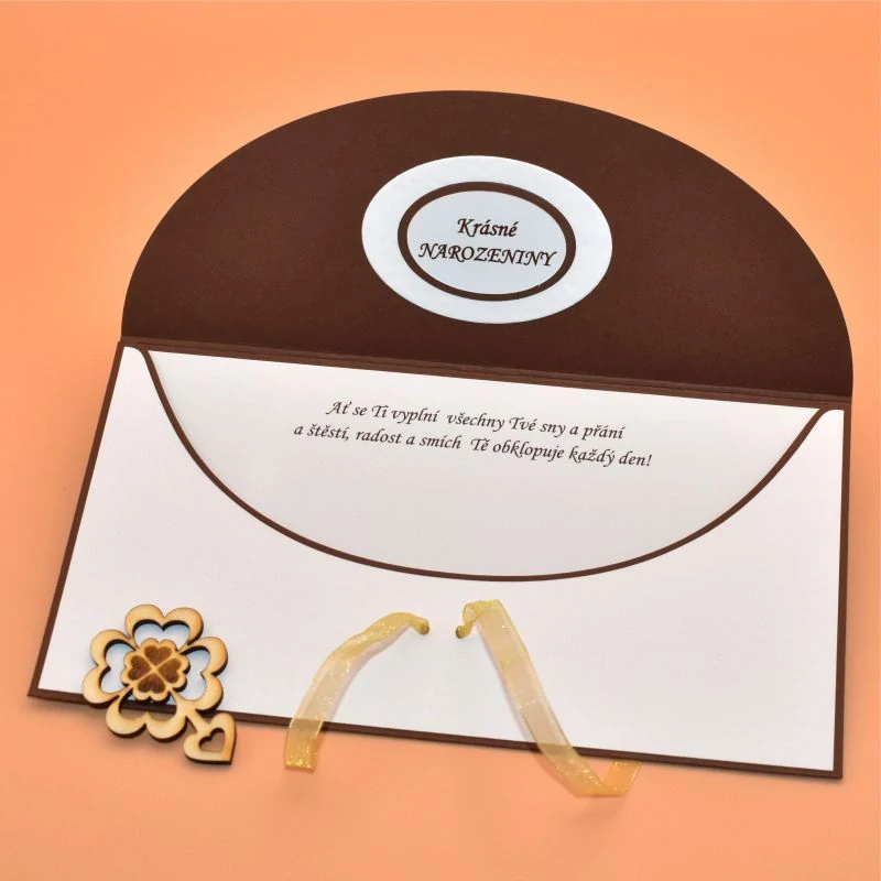 Obálka na peníze s textem hnědá - popcorn/bílá