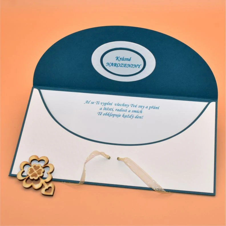 Obálka na peníze s textem petrolejová - mechanismy/bílá