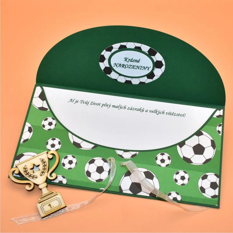 Obálka na peníze s textem zelená - bílá/fotbal