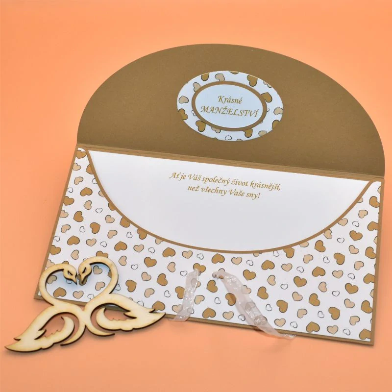 Obálka na peníze s textem přírodní - bílá/srdíčka1