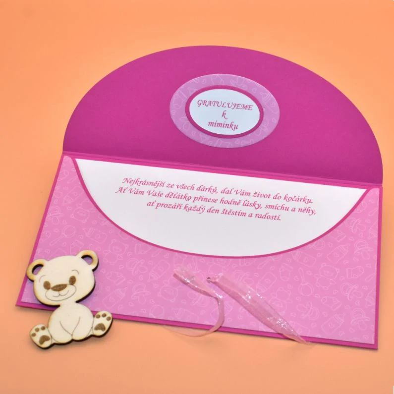 Obálka na peníze s textem růžová - růžová/bílá