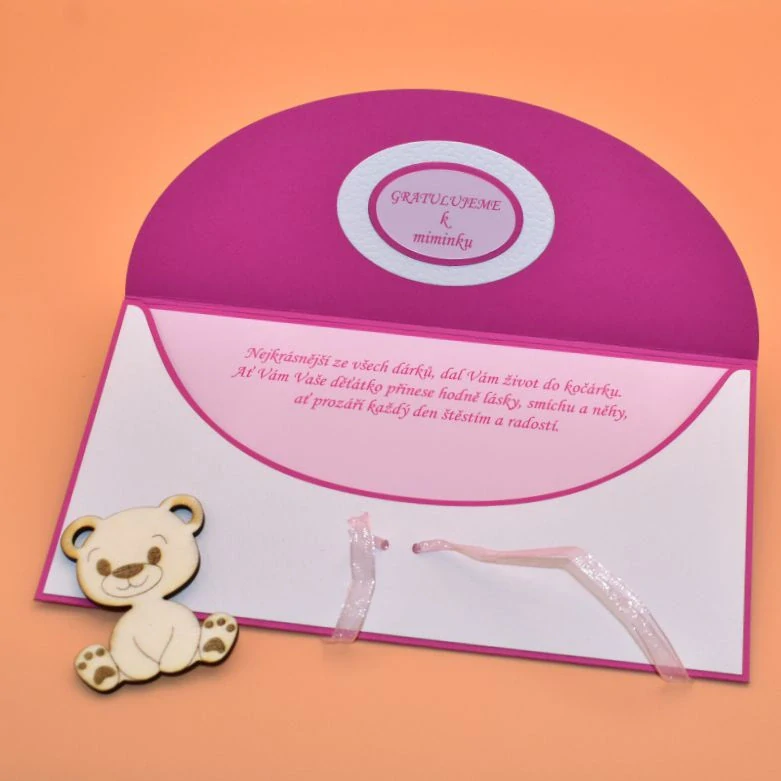 Obálka na peníze s textem růžová - bílá/růžová