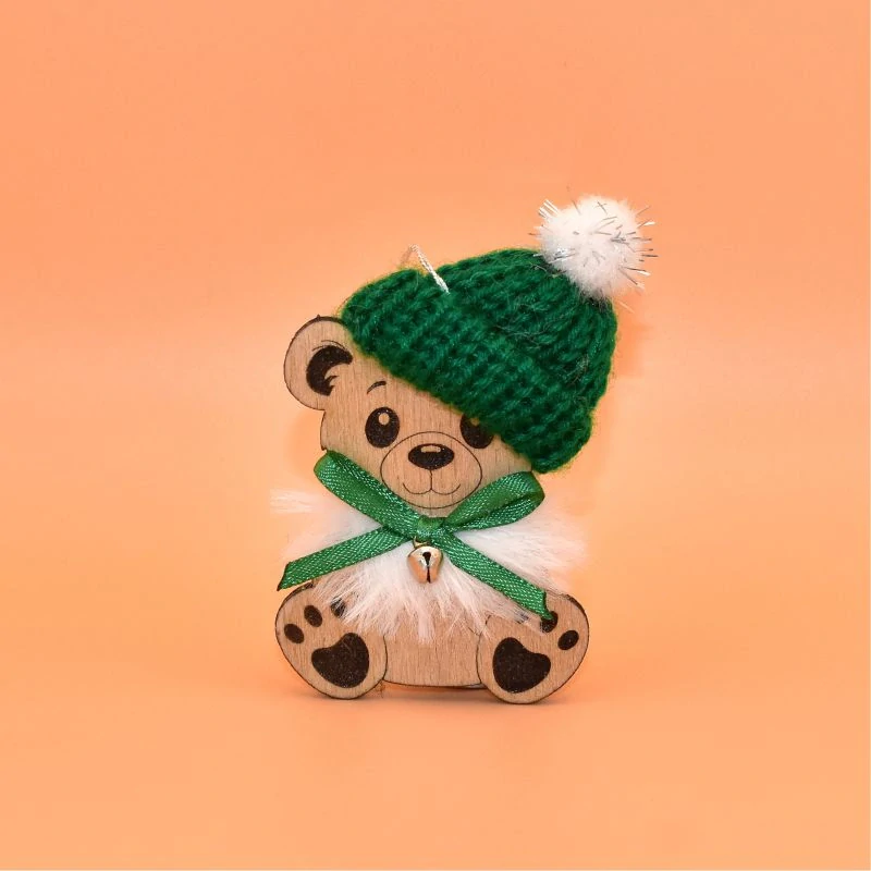 Závěs dřevo s čepičkou - Medvěd fialová