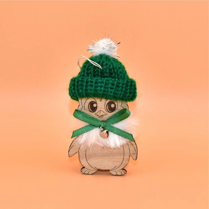 Závěs dřevo s čepičkou - Tučňák fialová