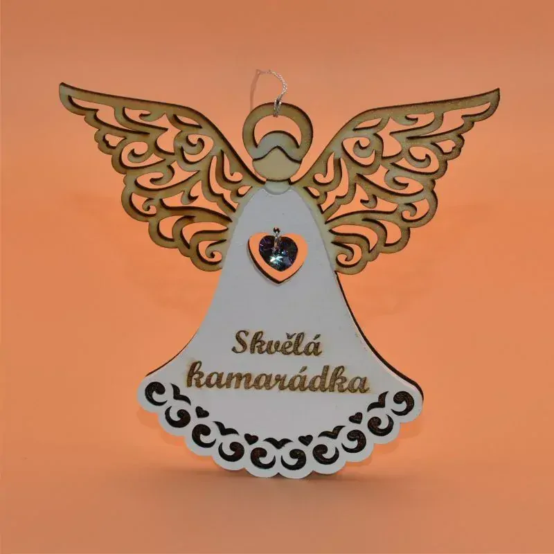 Anděl dřevo závěs Vánoce s textem 