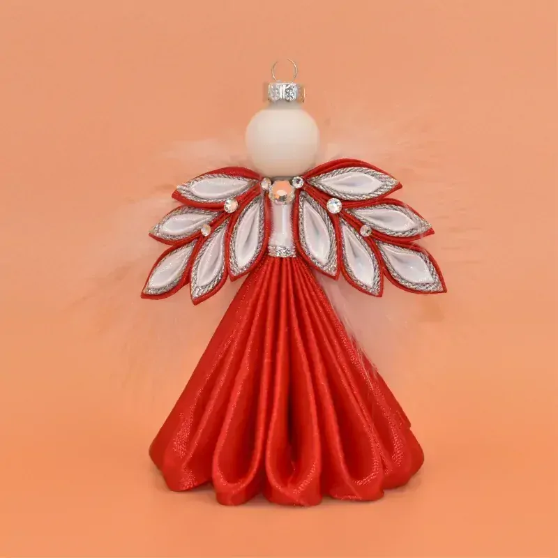Anděl kanzashi - červenobílý