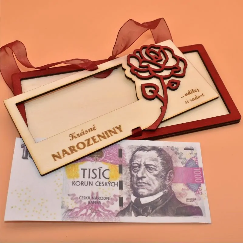 Dřevěné pouzdro na peníze - Růže